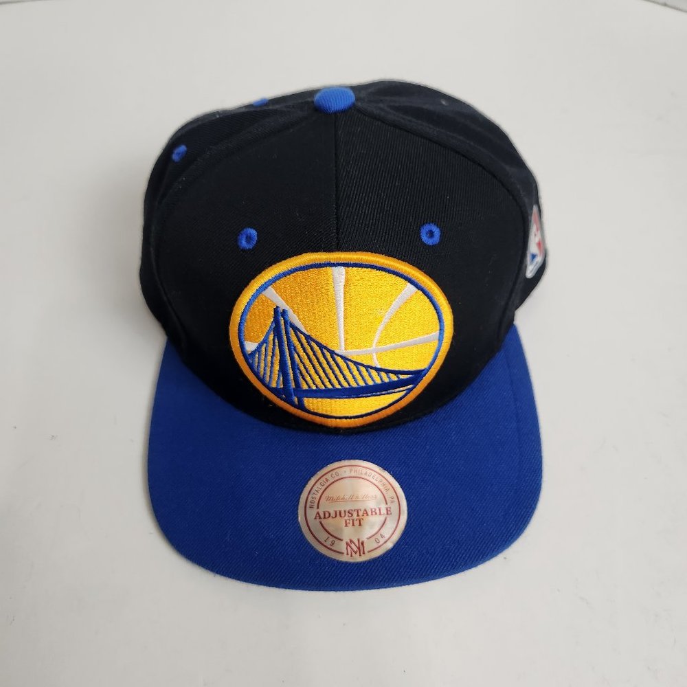 Golden State Warriors Snapback Cap by Mitchell & Ness Blue Black Big Logo NBA